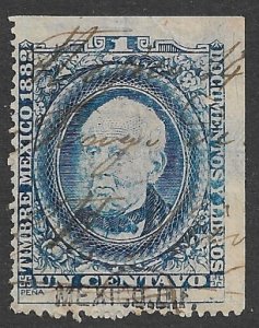 MEXICO REVENUES 1882 1c LAID PAPER DOCUMENTARY TAX MEXICO DF Control Used DO75