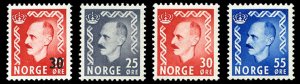 Norway #321-324 Cat$23.40, 1951-52 Haakon, set of three, plus 30o on 25o dark...