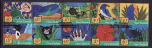 New Zealand-Sc#1798a-used block of 10-Children's Art-Festiva