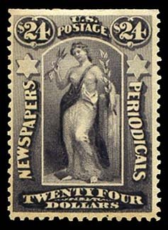 United States, Newspaper Stamps #PR76 Cat$800, 1879 $24 dark violet, natural ...