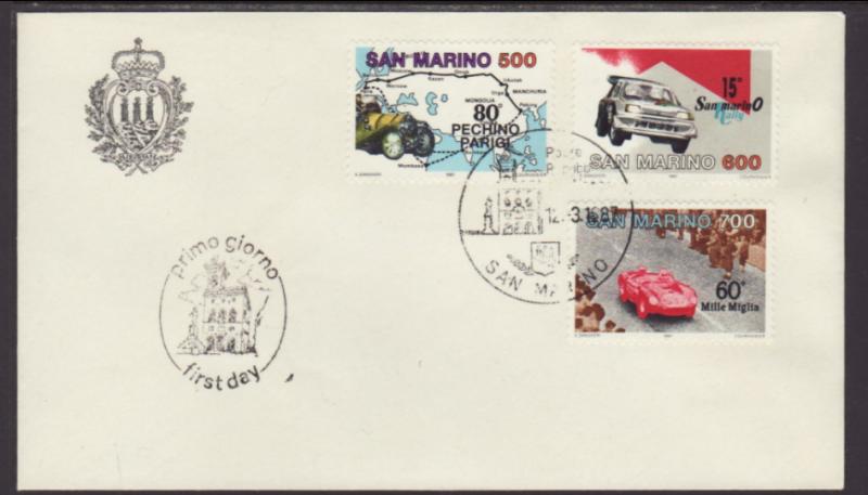 San Marino 1122-1124 Automobile Race 1987 U/A FDC