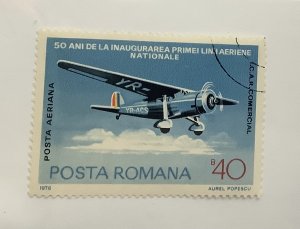 Romania 1976  Scott C201  CTO -  40b,  airplanes, Romanian Airline 50th Anniv.