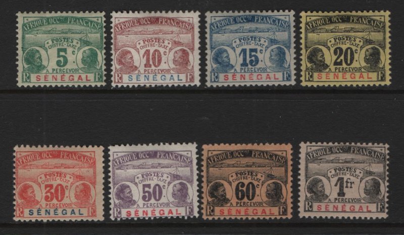 SENEGAL, J4-J11, (8)SET, HINGE REMNANT, 1906, POSTAGE DUE STAMPS