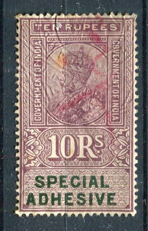 INDIA; Early 1900s GV Portrait type Revenue issues fine used 10R. value