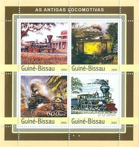 GUINEA BISSAU - 2003 -  Vintage Trains - Perf 4v Sheet - Mint Never Hinged