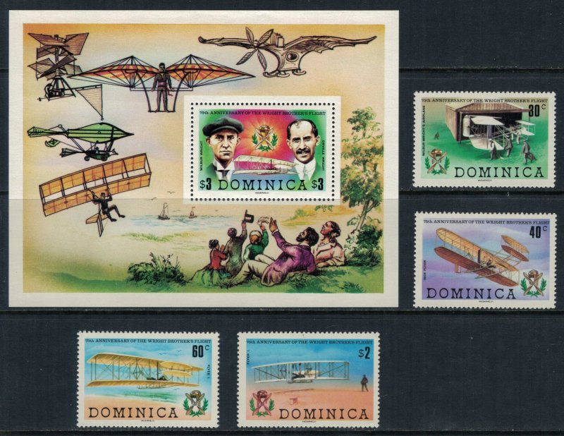 Dominica #674-8* NH  CV $3.80  Wright Brothers set & Souvenir sheet