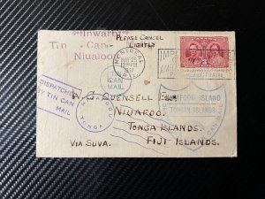 1937 Canada Tin Can Canoe Mail Cover Montreal PO to Niuafoou Tonga via Suva Fiji