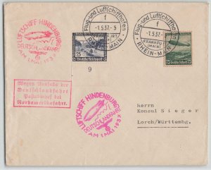 Germany 1937 Zeppelin Hindenburg Deutschlandfahrt Cover Frankfurt Konsul Sieger