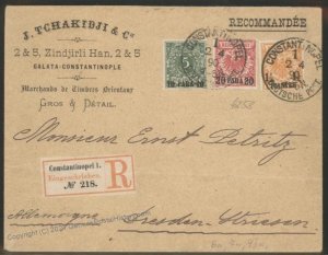 Germany 1890 Constantinople 3-Color Registered Cover 105799