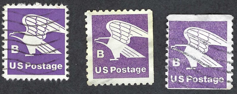 United States #1818-1820 3xB (18¢) Stylized Eagle (1981). 3 varieties. Used.