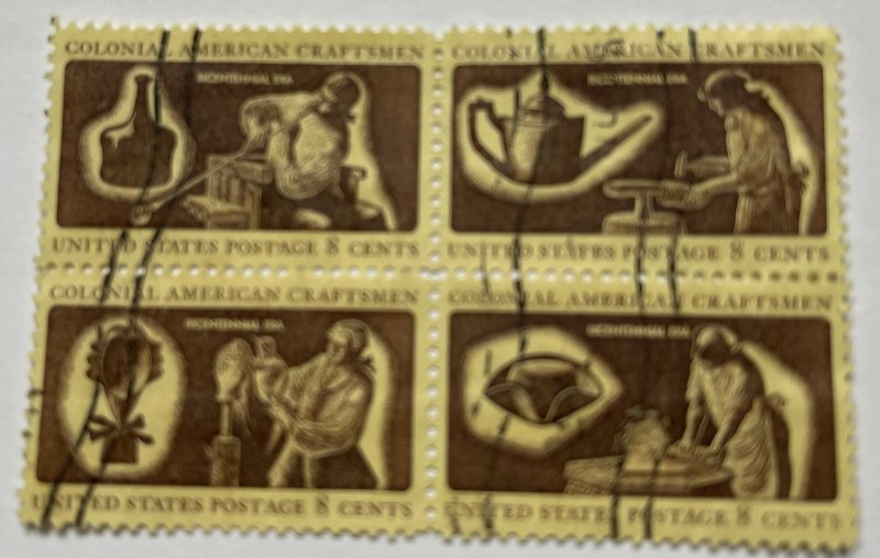 US 1971 Colonial Craftsmen 1458-59 Blk of 4 USED