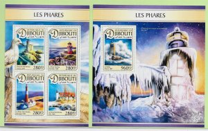 DJIBOUTI Sc 1078+1097 NH MINISHEET+S/S of 2016 - LIGHTHOUSES 