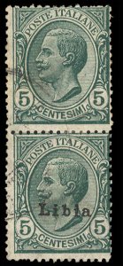 Italian Colonies, Libya #3d (Sass. 3g) Cat€600+, 1912-22 5c green, vertical...