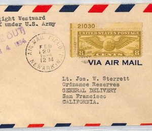 USA Air Mail 8c *CORNER MARGINAL* Cover FIRST FLIGHT Newark ARMY PLANE 1934 XZ30