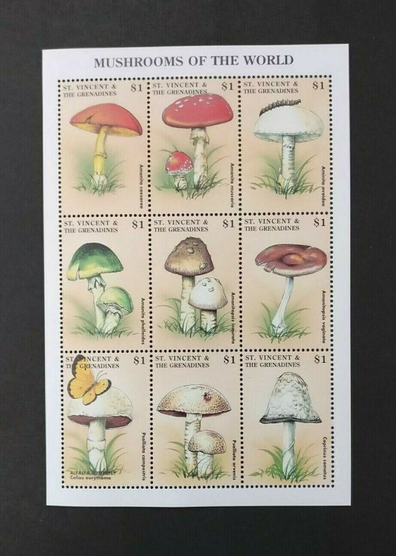 St. Vincent 1998 - Mushrooms of the World - Sheet of 9 Stamps Scott #2558 - MNH