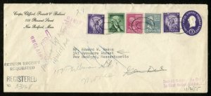 U.S. Scott 829, 820 Prexies & 1031, 1035 (2) Registered Return Rcpt. U534Cover 