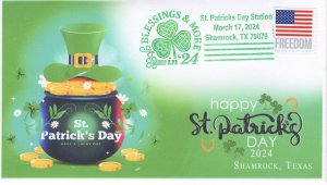 24-056, 2024, St. Patricks Day,  Event Cover, Pictorial Postmark, Shamrock TX