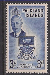 Falkland Islands 1952 QE2 3d Blue MLH SG 176  ( D1168 )