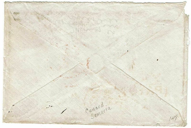 1872 Springfield, MA cancel on cover to England, DEC 25 cancel, 6c Banknote