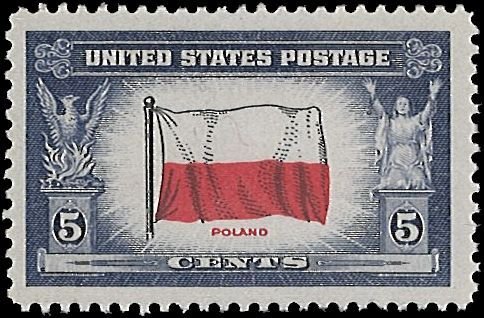 U.S. Scott # 909  1943 5c sl vio, scar & blk  Poland  mint-nh- vf