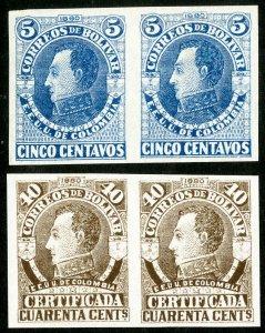 Colombia Stamps # F4-5 Color Proofs 2 Imperf Pairs