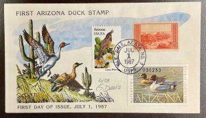 AZ1 Duck stamp Arizona Artist Gary Davis 1987 Hand Painted Cachet FDC  #6 of 58