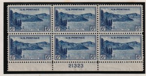 1934 Crater Lake 6c blue Sc 745 MNH plate block of 6 National Park (y6