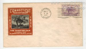 1935 CONNECTICUT TERCENTENARY #772 FDC IOOR COLOR VARIETY TAN