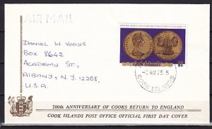 Cook Is., Scott cat. 433. Ct. Cook`s Return to England. First day cover. ^