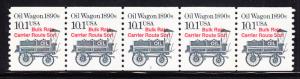 U.S.Oil Wagon 1890's Plate Number Coil Strip of 5. Nr-2 Bulk Rate  VF/NH