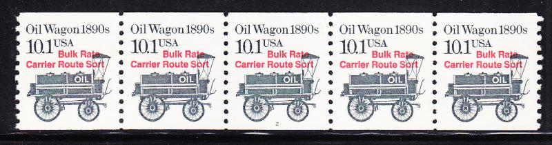 U.S.Oil Wagon 1890's Plate Number Coil Strip of 5. Nr-2 Bulk Rate  VF/NH