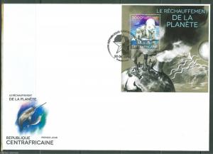 CENTRAL AFRICA 2014 GLOBAL WARMING SOUVENIR SHEET  FIRST DAY COVER