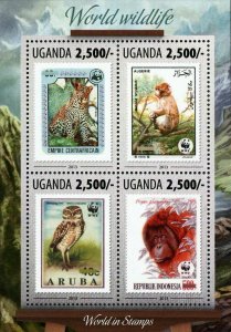 World Wildlife Stamp WWF Owl Monkey Wild Animals Aruba S/S MNH #3143-3146