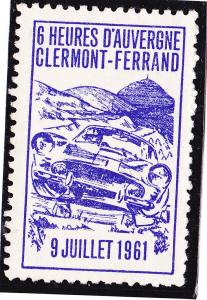 1960 CINDERELLA POSTER STAMP france rally Clermont Ferrand car no gum