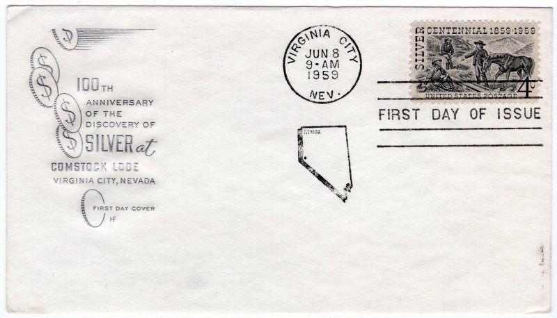 1959 FDC 1130 Nevada Silver Centennial Comstock Lode, House of Farnam cachet