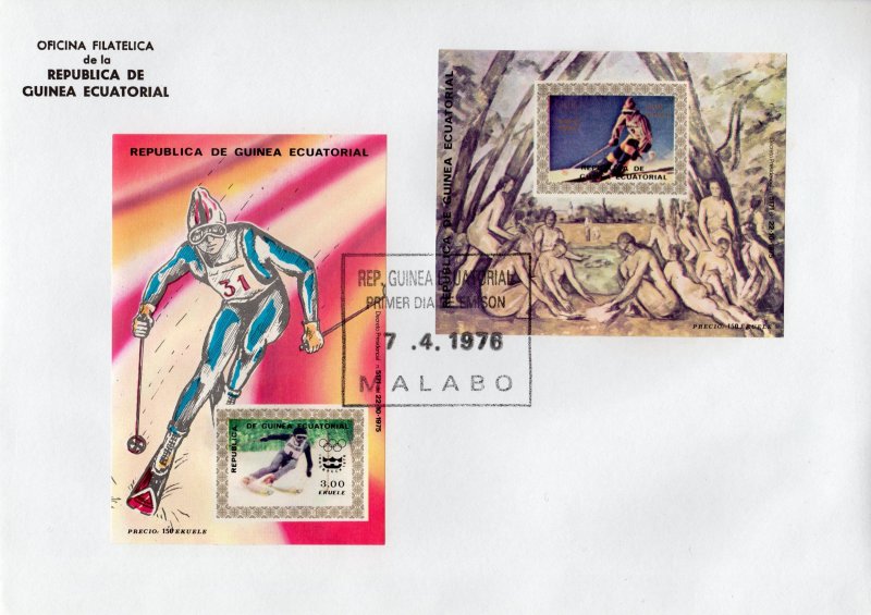 Equatorial Guinea 1976 Mi#Bl.A216/C216 INSBRUCK OLYMPICS '76 NUDES PTGS 3 SS FDC