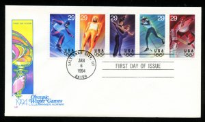 US 2811a 1994 Winter Olympics - Strip 2807-2811 UA Farnam cachet FDC