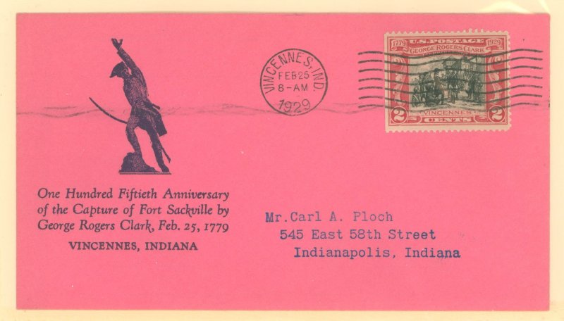 US 651 1929 George Rogers Clark on a Floyd D. Shockley 1st cachet FDC