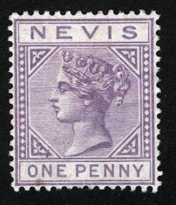 Nevis Sc 22 Victoria 1p Violet Wmk Crown & CA Unused No Gum