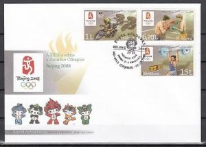 Moldova, Scott cat. 581-583. Beijing Olympics issue on a First day cover.  