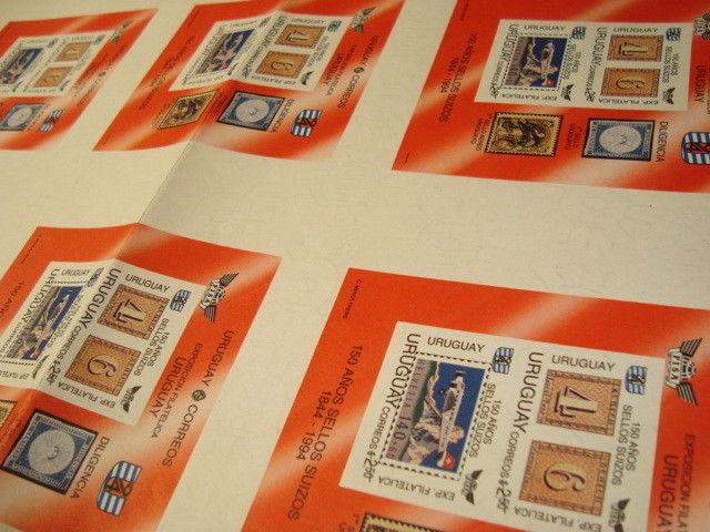 150 ANNIVERSARY OF SWITZERLAND STAMPS A RARE FULL SHEET IMPERFORATED URUGUAY