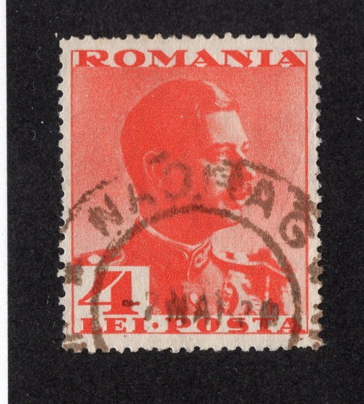 Romania 1935 4l vermillion, Scott 451 used, value = 25c