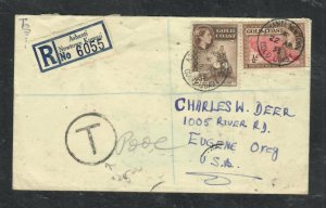 GOLD COAST 1955 QEII SHORT PAID TAXED COVER   SENT  TO USA   PO228A H