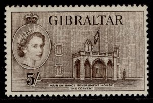 GIBRALTAR QEII SG156, 5s deep brown, M MINT. Cat £40.