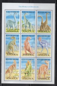 Angola #1054  (1998 Dinosaurs sheet of nine) VFMNH CV $8.50