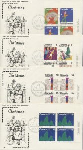 1975 #674-679 Set of 4 Christmas FDCs, Plate Blocks, NR Cover Cachets, Ottawa