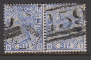 Great Britain Sc#82 Plate 22 Pair Positions K-H K-I Used