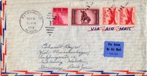  Airmail Issues 5c DC-4 Skymaster Coil Pair with 2c Nations United and 3c Rou...