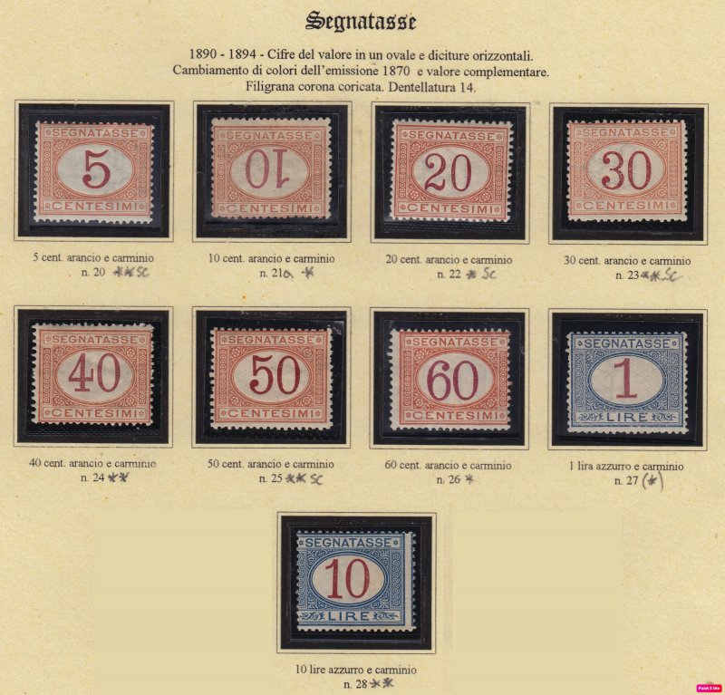 Italy Regno - Extended Collection Umberto I - cv 4400$ Segnatasse (Tax)