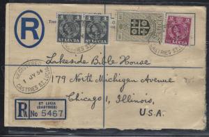 ST LUCIA  COVER (PP1709B) 1954 KGVI 6C RLE UPRATED KGVI 48C+QEII 2C+4CX2 TO USA 